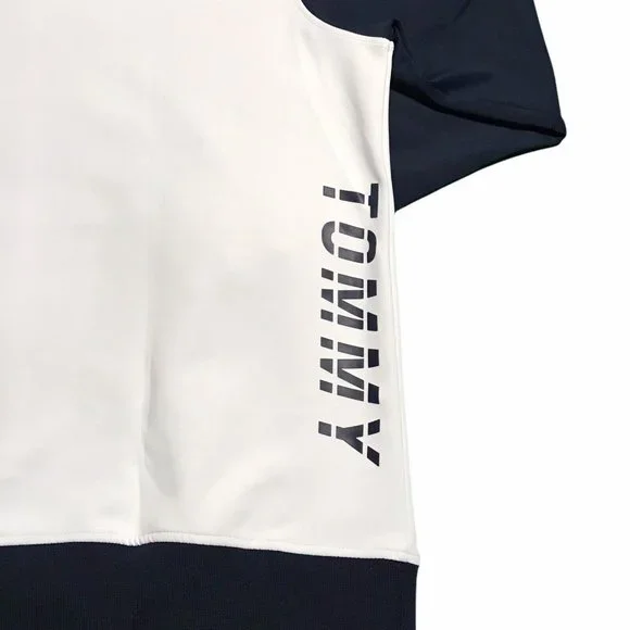 Tommy Hilfiger Mens Full Zip Mock Neck Sweater Size L Tall White Navy Stretch Zip Up
